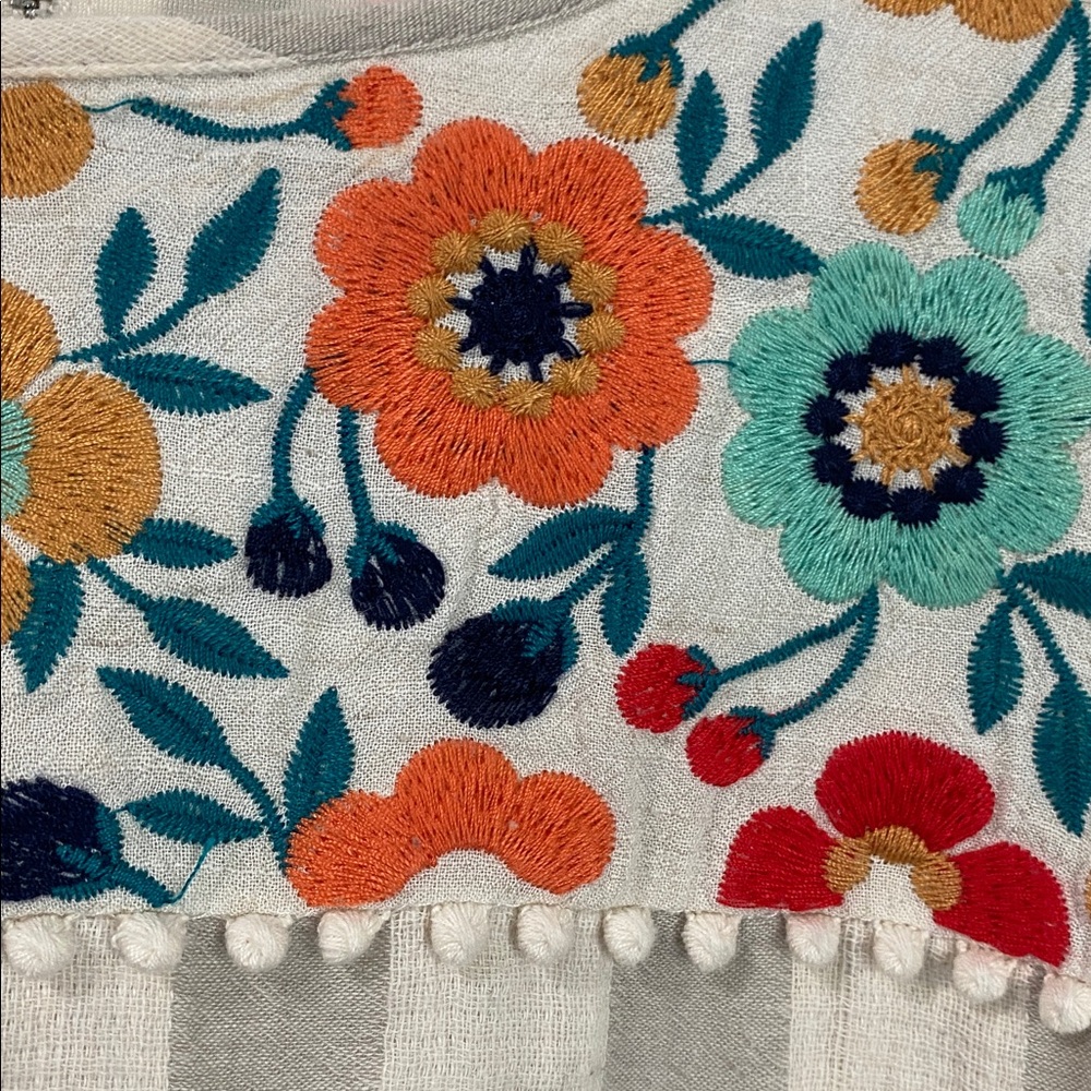 THML Anthropologie Floral Embroidered Striped Cotton Boho Dress - Picture 4 of 8
